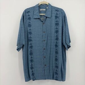 Moda Campia Moda Mens XL Blue Button Down Shirt Palm Tree Rayon‎ Short Sleeve